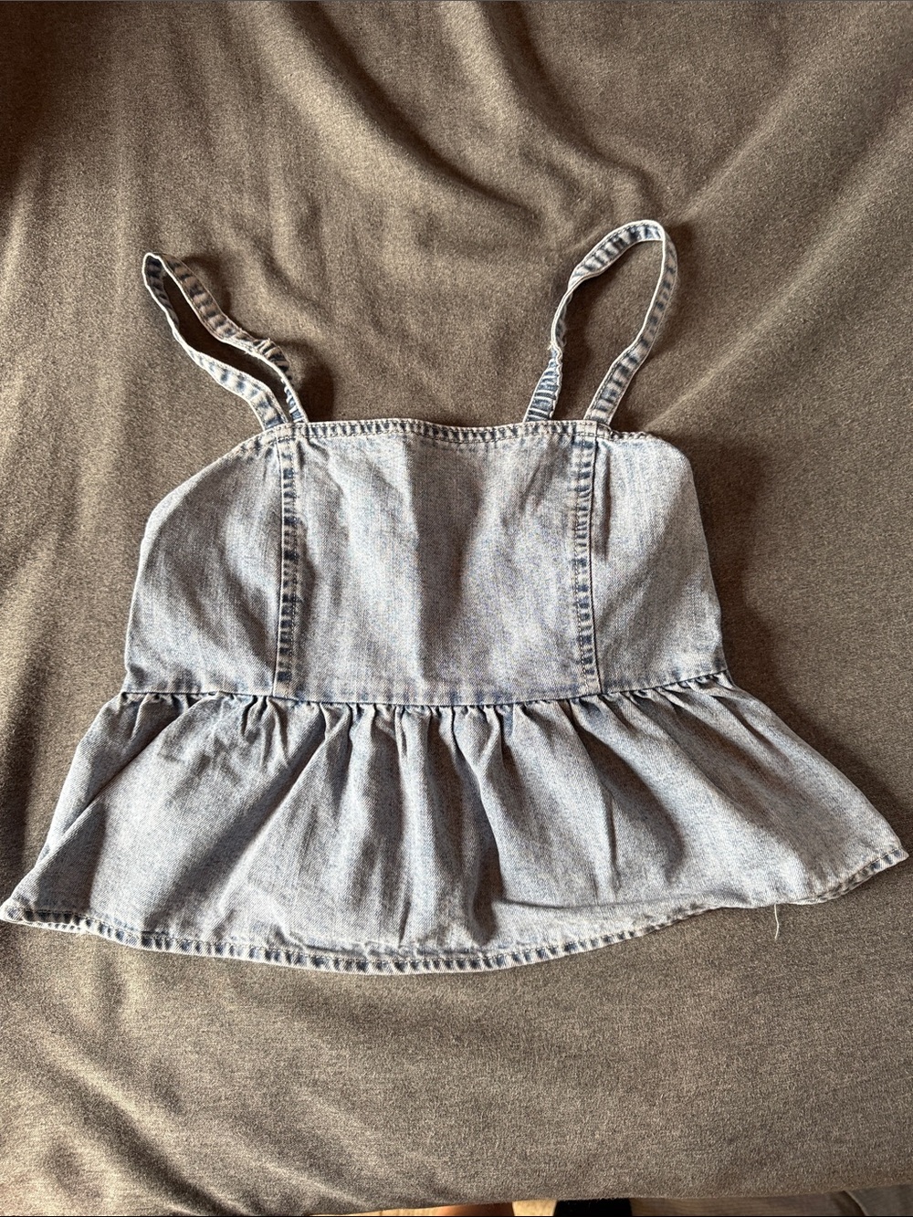 Light Wash Denim Peplum Crop Top